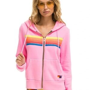 Aviator Nation Pink Hoodie with Multicolor Stripes